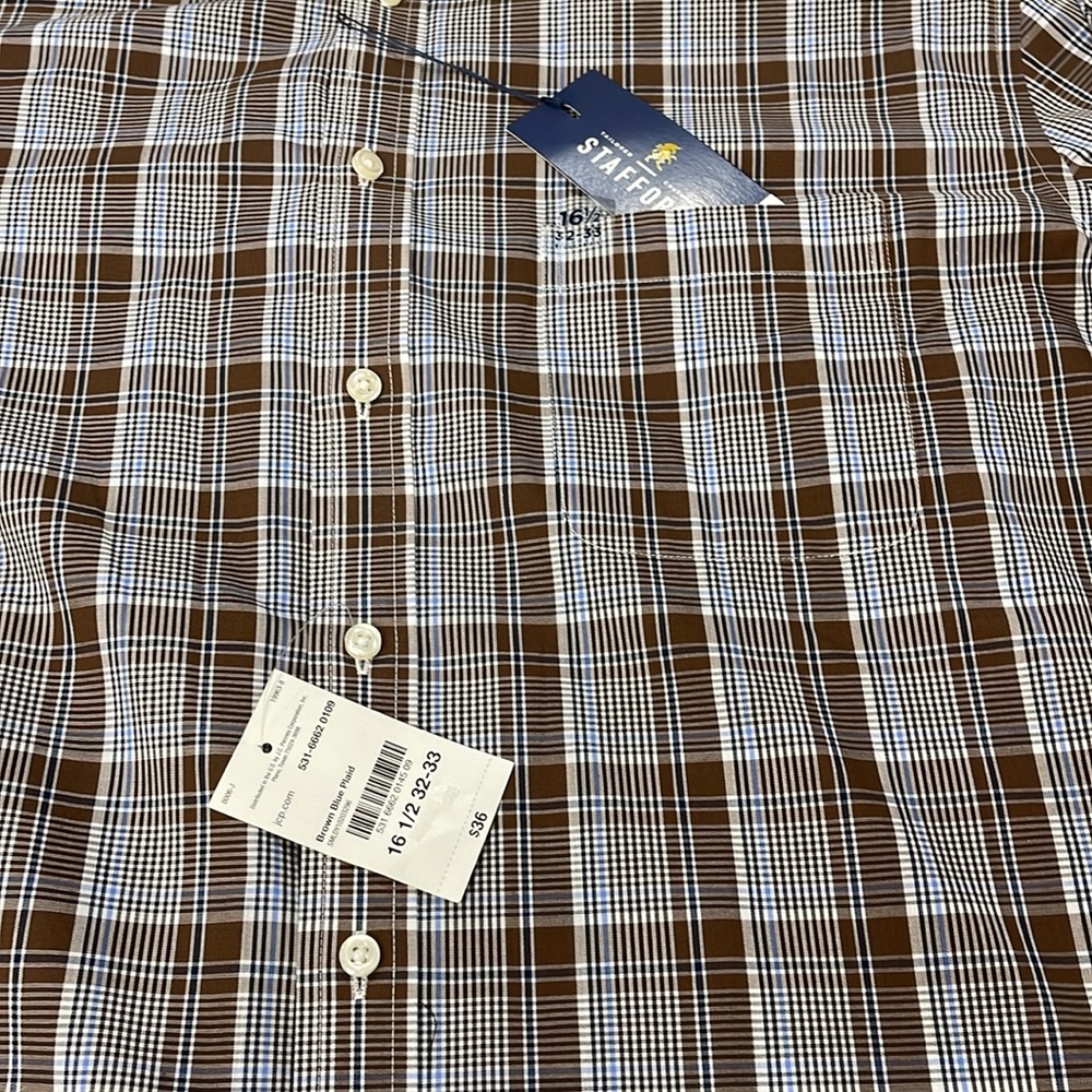 Stafford Brown Casual Button Down Shirt MENS SIZE 16.5 - Picture 2 of 8